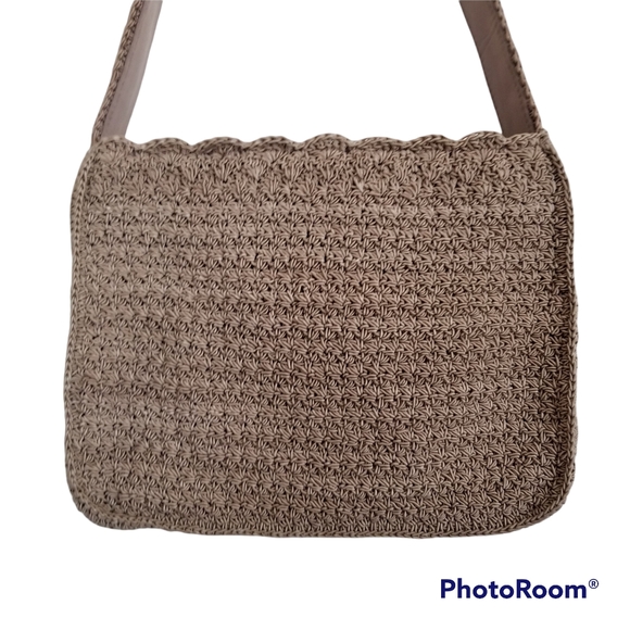 Vintage Boho Crazy Horse Liz Claiborne Tan Macrame Shoulder Purse. - Picture 2 of 11